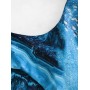  Cutout Ocean Print High Leg Bikini Swimsuit - Lapis Blue L
