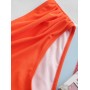  Ruched High Waisted Bikini Swimsuit - Pumpkin Orange L
