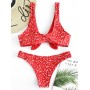 Tiny Floral Low Waisted Knot Bikini Swimsuit - Fire Engine Red S
