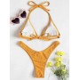  Ribbed High Leg Bikini Set - Bright Yellow S