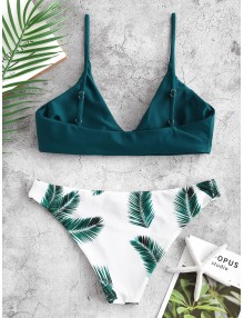  Leaf Print Bikini Set - Peacock Blue M