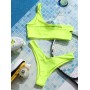  One Shoulder Cut Out Bralette Bikini Set - Green Yellow S