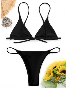 Bralette Thong String Bikini Set - Black S