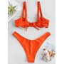  Underwire Tie Balconette Bikini Set - Dark Orange M