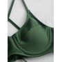  Ribbed Cinched Lace-up Underwire Bikini Swimsuit - Medium Forest Green L