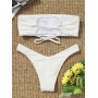 High Cut Ribbed Bandeau Bikini Set - White S