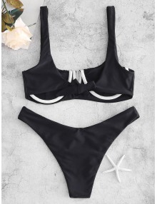  Underwire Smocked Bikini Set - Black M