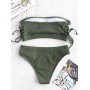  Ribbed Lace Up Bandeau Bikini Set - Jungle Green M