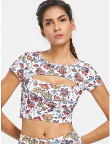 Floral Cut Out Sports Tee - White S