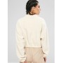 Casual Drop Shoulder Fluffy Sweatshirt - Warm White S