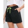 Drawstring Neon Pocket Casual Shorts - Black S