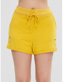 Distressed Pocket Rolled Shorts - Yellow Xl