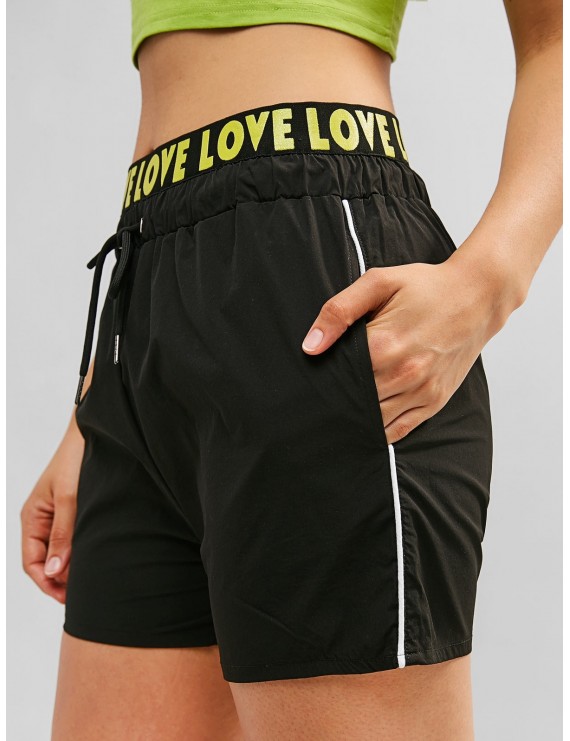  Love Graphic Drawstring Shorts - Black L