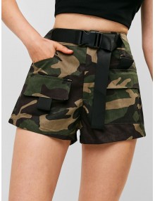 Buckled Belted Camouflage Shorts - Multi-b L