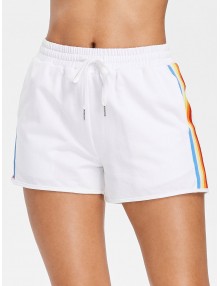 Rainbow Side Stripe High Waisted Shorts - White M