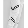 Striped Panel Drawstring High Waisted Jogger Pants - White S