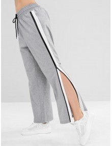  Striped Zipper Loose Pants - Gray Cloud L