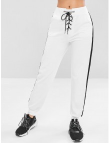 Contrast Lace-up Athletic Jogger Pants - White S