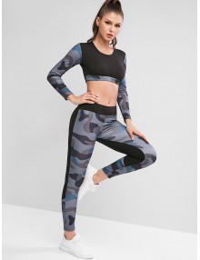 Camouflage Crop Top And Leggings Tracksuit - Army Green L