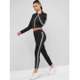 Reflective Crop Jacket With Leggings Sports Suit - Black S