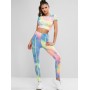 Contrast Piping Two Piece Neon Tie Dye Sports Suit - Multi M