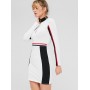 Contrast Zip Color Block Sporty Dress - White L