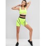 Neon Color Block Buckle High Waisted Shorts Set - Green L