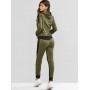 Letter Print Contrast Drawstring Hooded Tracksuit - Army Green M