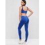Contrast Piping Cropped Gym Two Piece Set - Ocean Blue L