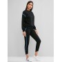 Two Piece Contrast Flocked Sweatshirt And Pants Sports Suit - Black M