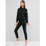 Two Piece Contrast Flocked Sweatshirt And Pants Sports Suit - Black M