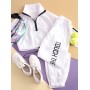 Letter Graphic Front Pocket Windbreaker Two Piece Suit - White M