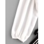  Contrast Off Shoulder Stripes Paperbag Pants Set - White S