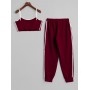 Side Striped Cropped Top And High Waist Pants - Red Wine M