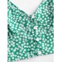 Floral Print Buttoned A Line Skirt Set - Green M