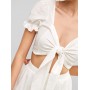 Tie Front Smocked Top And Ruffles Shorts Set - Milk White M
