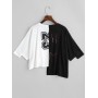 Letter Graphic Contrast Asymmetric Tee - White And Black