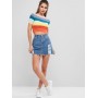 Knitted Rainbow Color Block Striped Tee - Multi