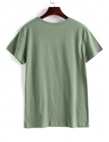 Floral Save The Bees Graphic Basic T Shirt - Green M