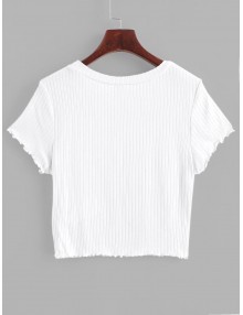  Lettuce Trim Ribbed Knit Cropped Tee - White S