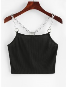 Chains Ribbed Crop Tank Top - Black S