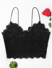 Cami Scalloped Lace Tank Top - Black S