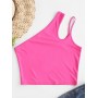 Neon One Shoulder Cut Out Tank Top - Hot Pink S
