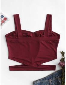  Cut Out Crop Solid Tank Top - Red Wine M