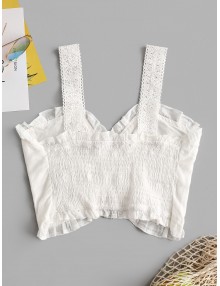 Frilled Ruched Smocked Crop Top - White M