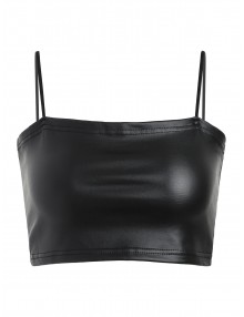 Faux Leather Cami Crop Top - Black S