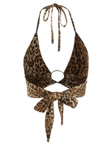 Tie Back Double Lined Snake Print Crop Top - Leopard S