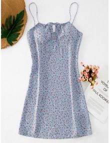  Ditsy Floral Short Cami Summer Dress - Baby Blue S