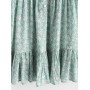 Ruffles Half Buttoned Floral Dress - Light Aquamarine S