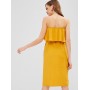 Ruffles Buttoned Strapless Dress - Yellow L